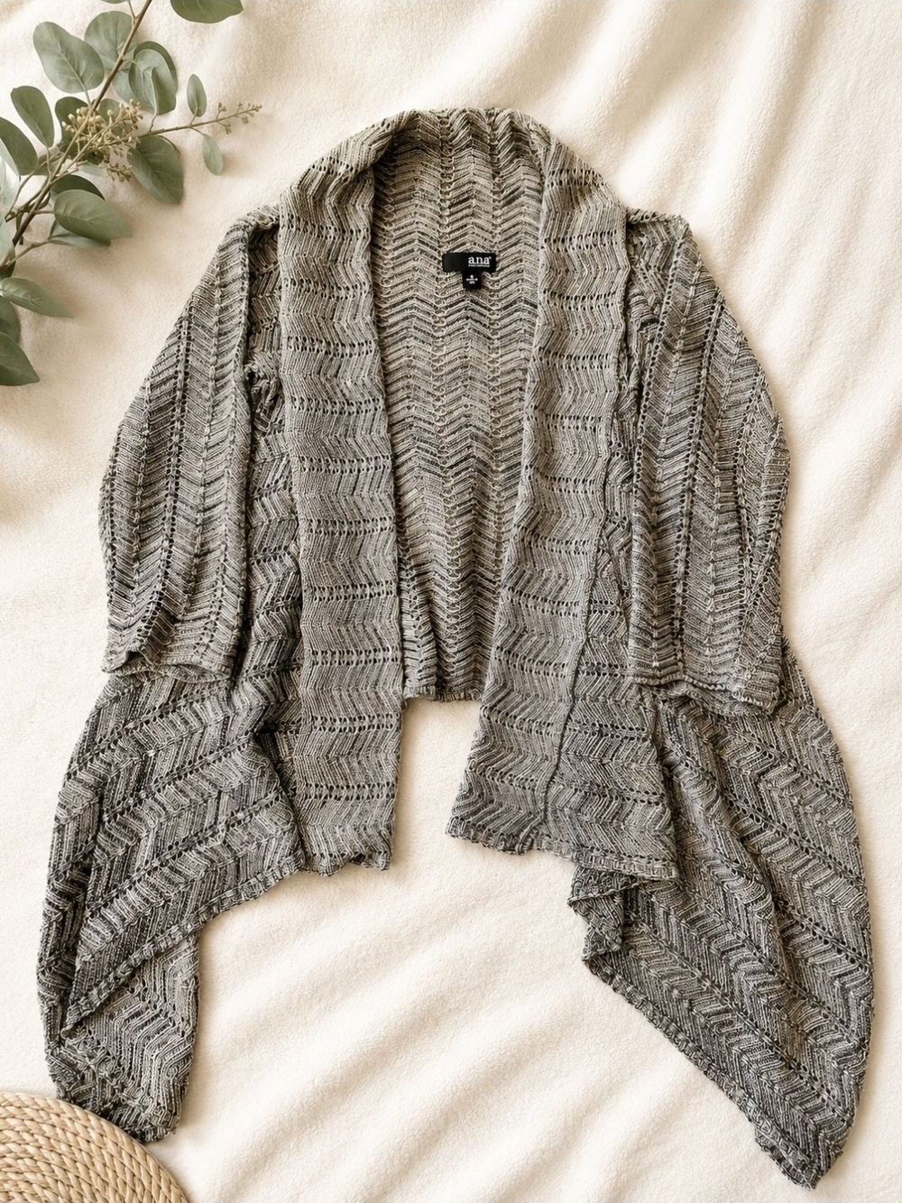 a.n.a Gray Open-Front Chevron Knit Cardigan